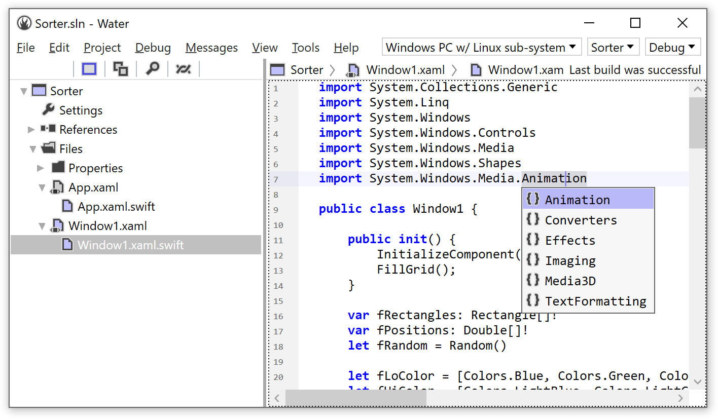 Debug message. Swift Windows 10. Swift для Windows. INITIALIZECOMPONENT.